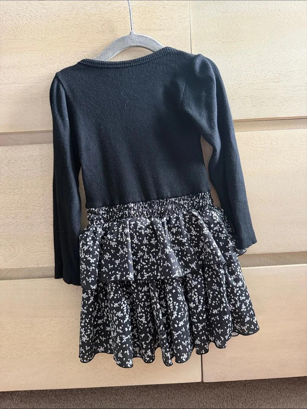 fbz Black Long-Sleeve Ruffle Dress with Heart Detail